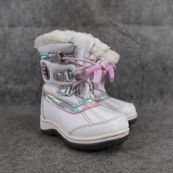 Totes Shoes Girls 5 Boot Winter Snow Baby Toddler Drawstring Faux Fur Warm White - Picture 1 of 14